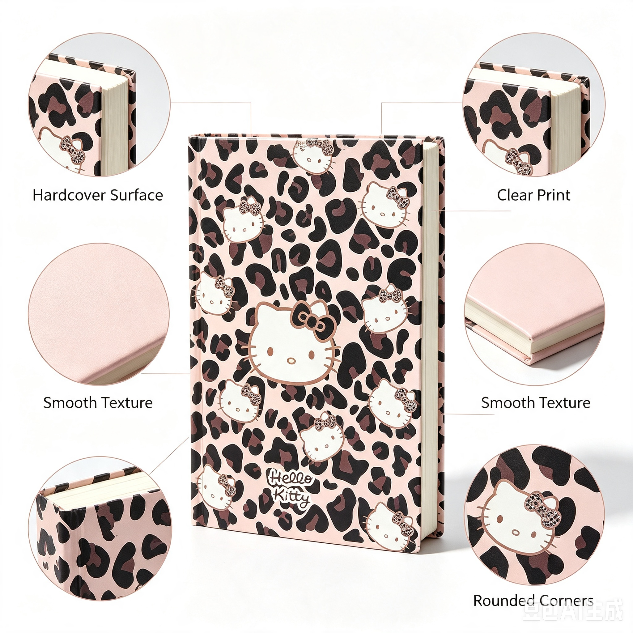 Hello Kitty Leopard Print Notebook – Cute Hardcover Journal with Bookmark Ribbon